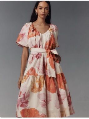 NWT Anthropologie Short-Sleeve Floral Pink Pattern Midi Tent Dress XL